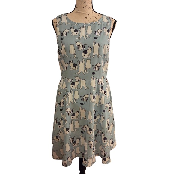 La Soul Dresses & Skirts - LA Soul Women's Sleeveless A-Line Dress Blue All Over Cute Cat Print Sz S, NWT!